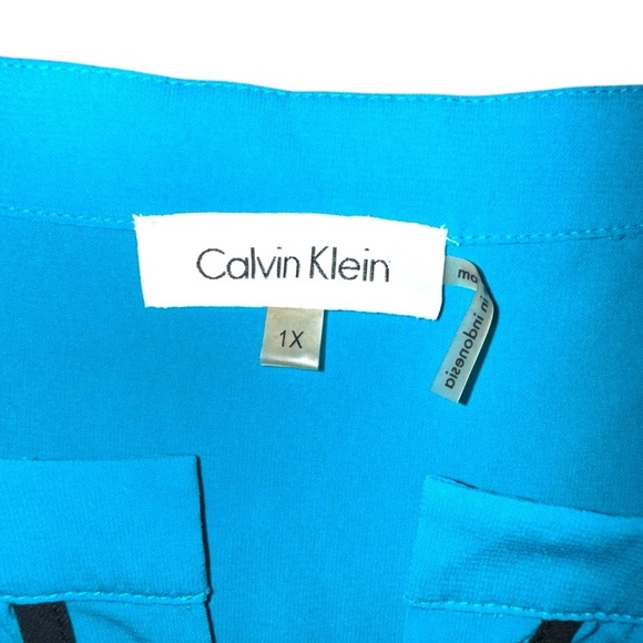 CALVIN KLEIN Split V-Neck Trim Sleeveless Top Tank - Teal Plus 1X - Picture 9 of 12